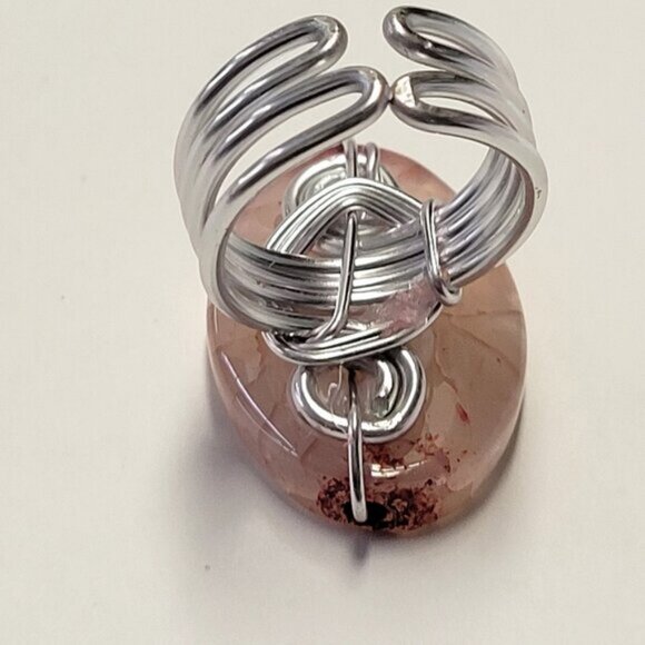 Pink Gemstone Ring with Veins Adjustable Band - Unique, One Of A Kind - Picture 9 of 11